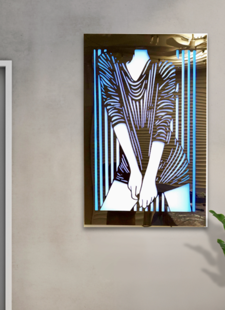 Gloss black and frosted Perspex LED lights  115 x70 CM