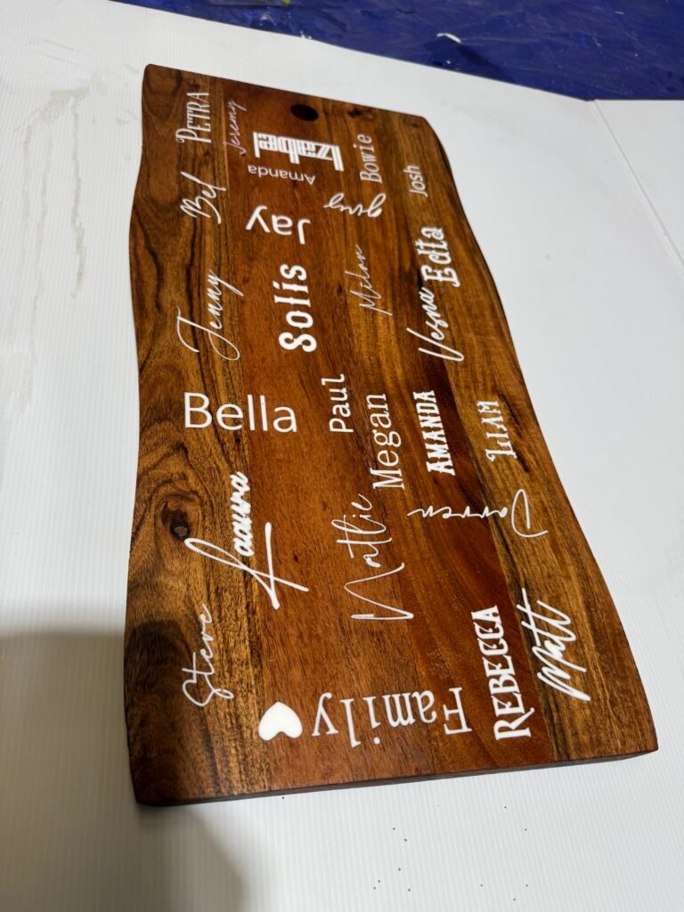 Serving board with family names 